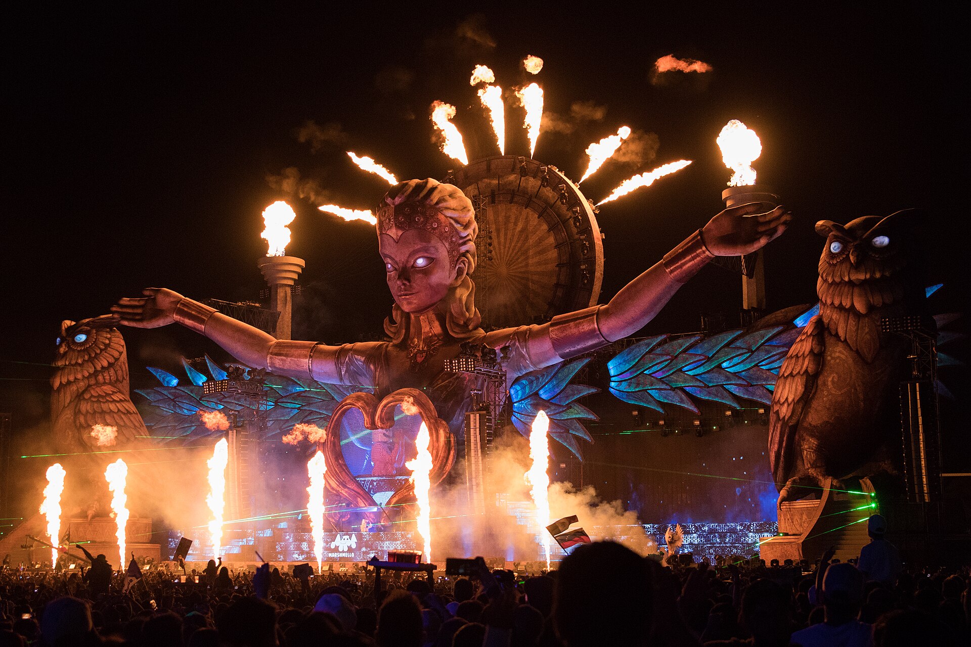Crowd at the Neon Garden stage at EDC Orlando under coloured lights