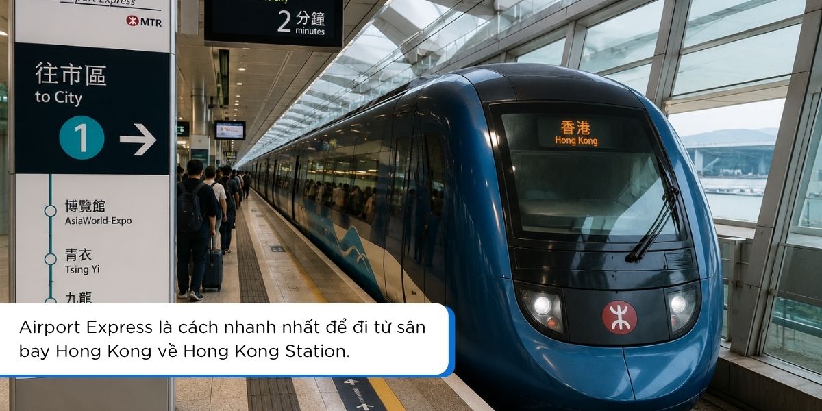 Tàu Airport Express Hong Kong đi từ sân bay về trung tâm