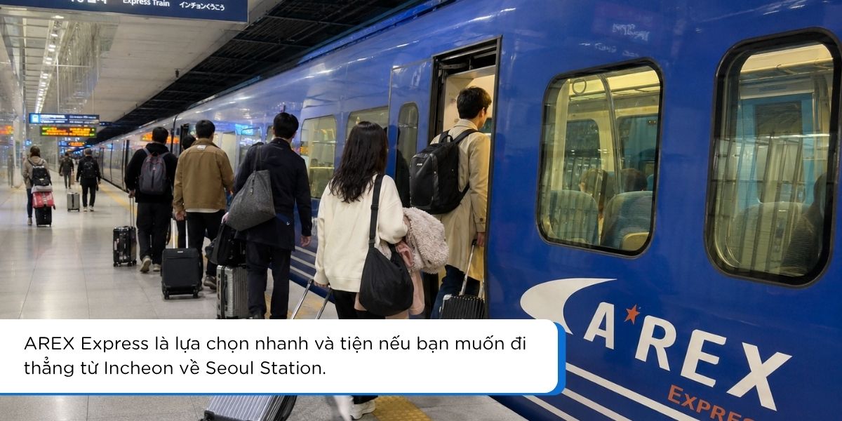 Tàu AREX Express đi từ sân bay Incheon đến Seoul Station