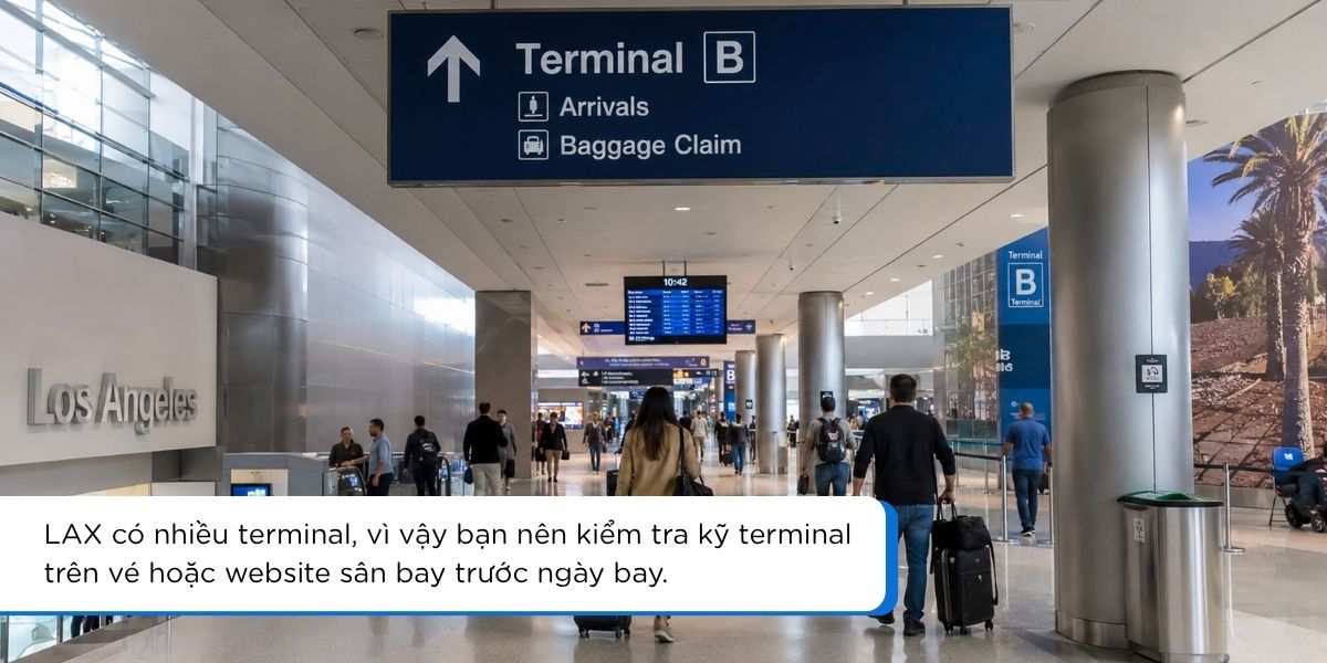 Biển chỉ dẫn terminal tại sân bay LAX Los Angeles cho hành khách quốc tế