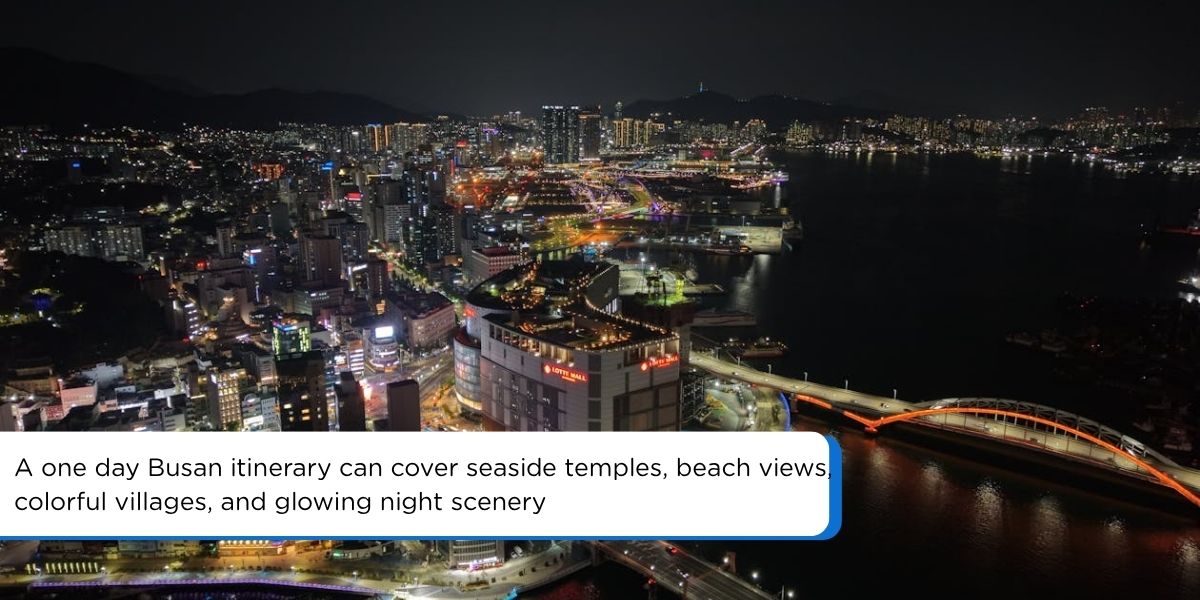 Busan in 1 day itinerary with Gwangan Bridge and coastal city skyline at night
