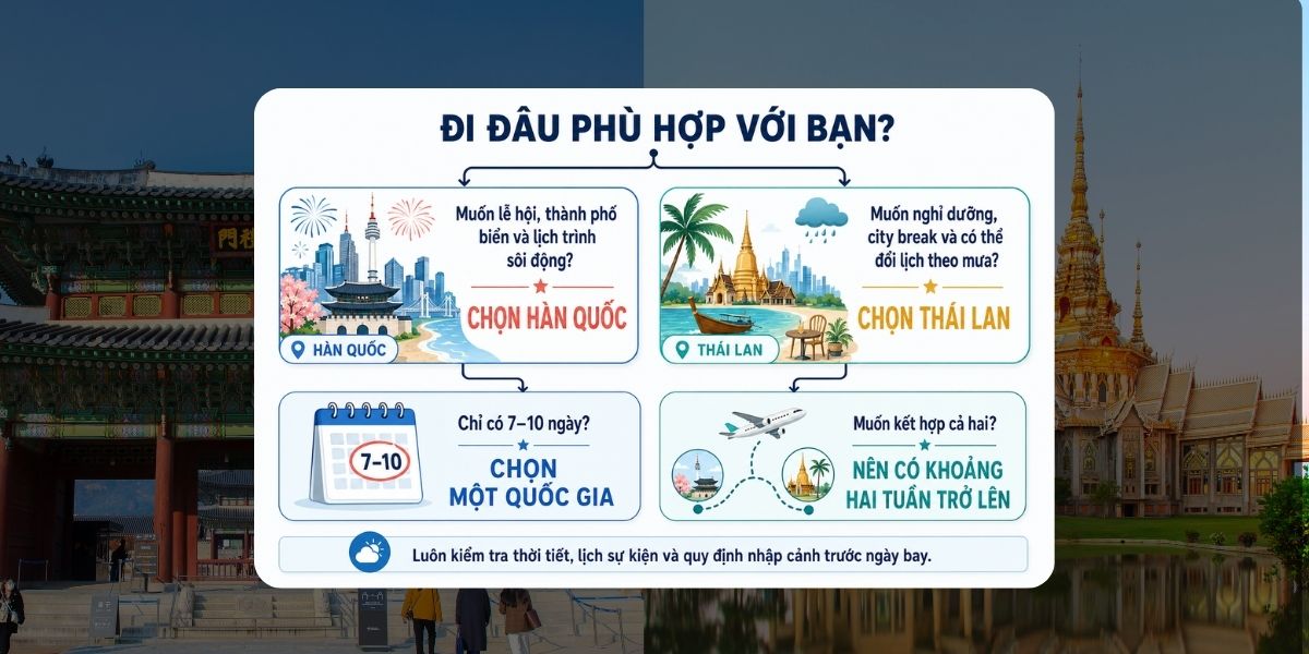 Cách chọn Hàn Quốc hoặc Thái Lan cho chuyến du lịch tháng 8