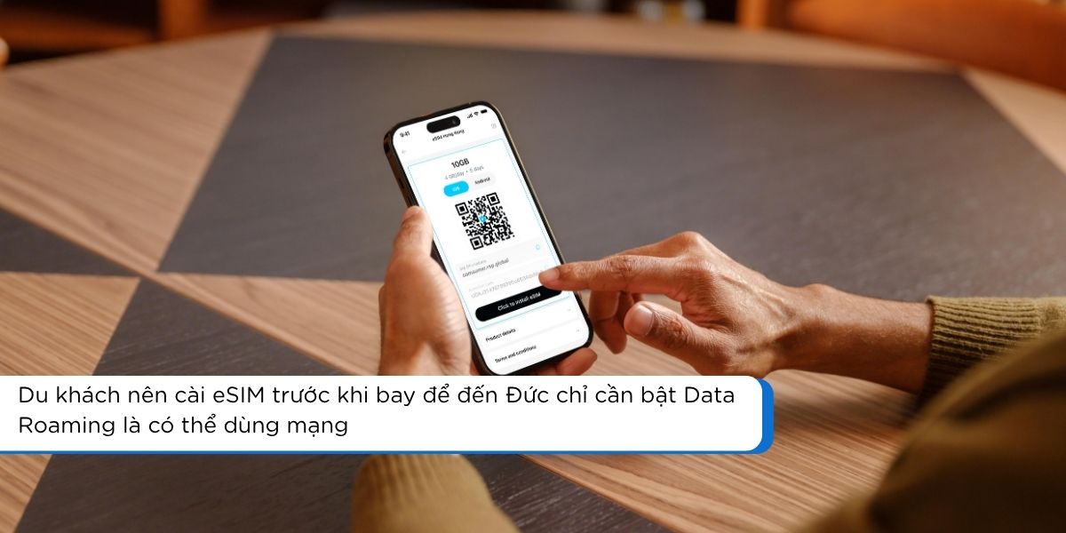 Cài đặt eSIM Đức bằng mã QR trước chuyến bay sang Đức