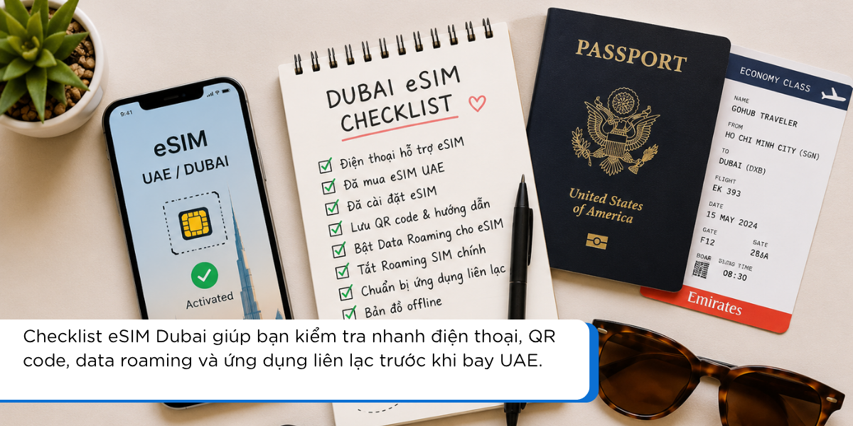 Checklist chuẩn bị eSIM Dubai trước khi bay UAE