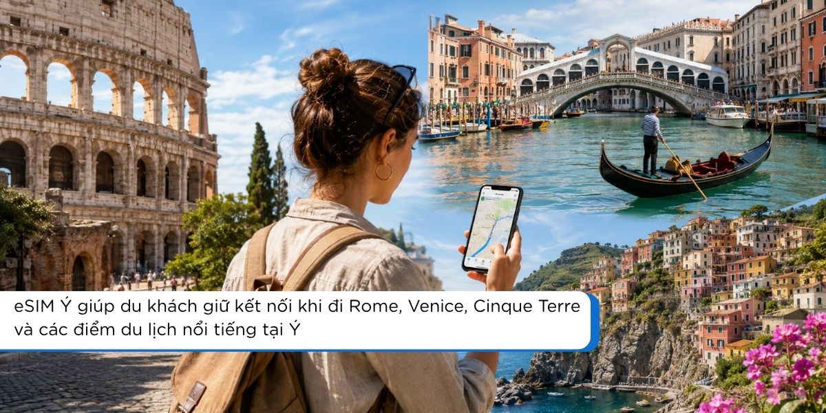 Du khách dùng eSIM Ý để tra bản đồ khi du lịch Rome Venice và Cinque Terre