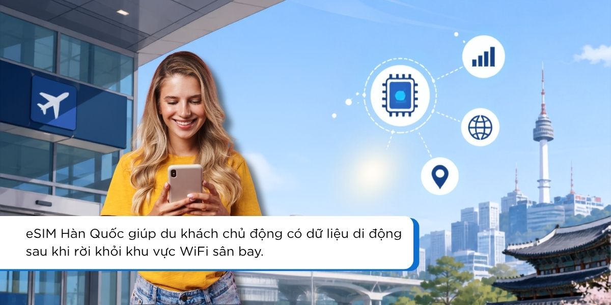 Du khách dùng eSIM Hàn Quốc khi vừa đến sân bay Incheon