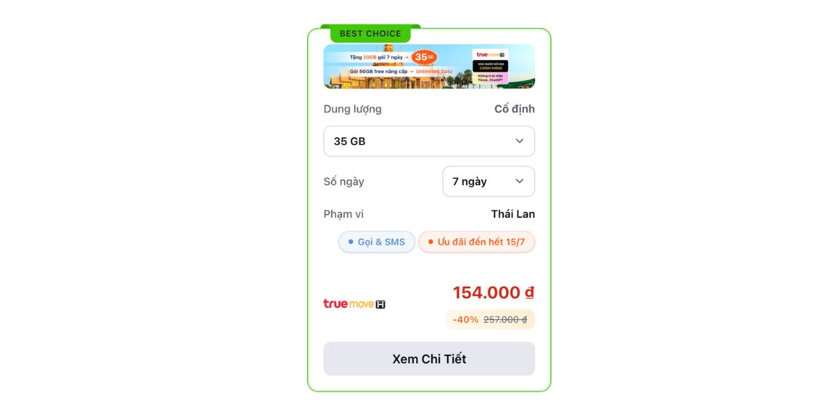 Gói eSIM local Thái Lan 35GB dùng trong 7 ngày cho khách du lịch