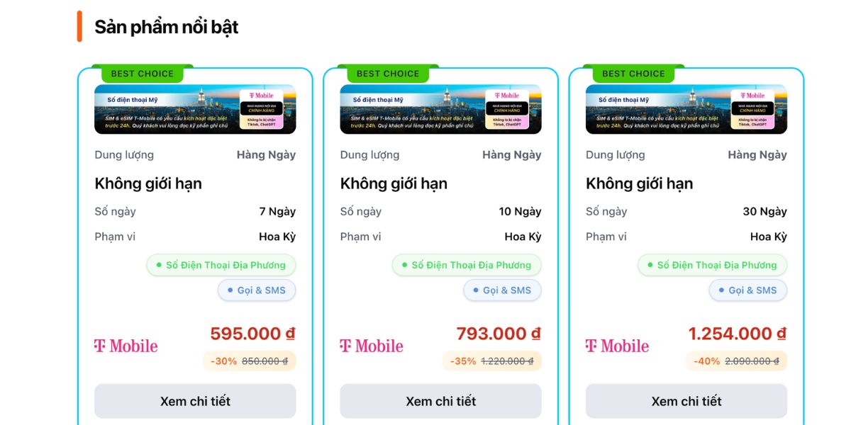 eSIM du lịch Mỹ không giới hạn data