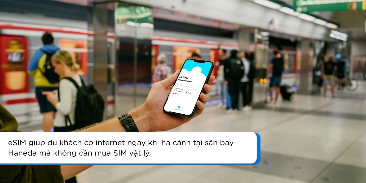 Điện thoại sử dụng eSIM Nhật Bản tại sân bay Haneda