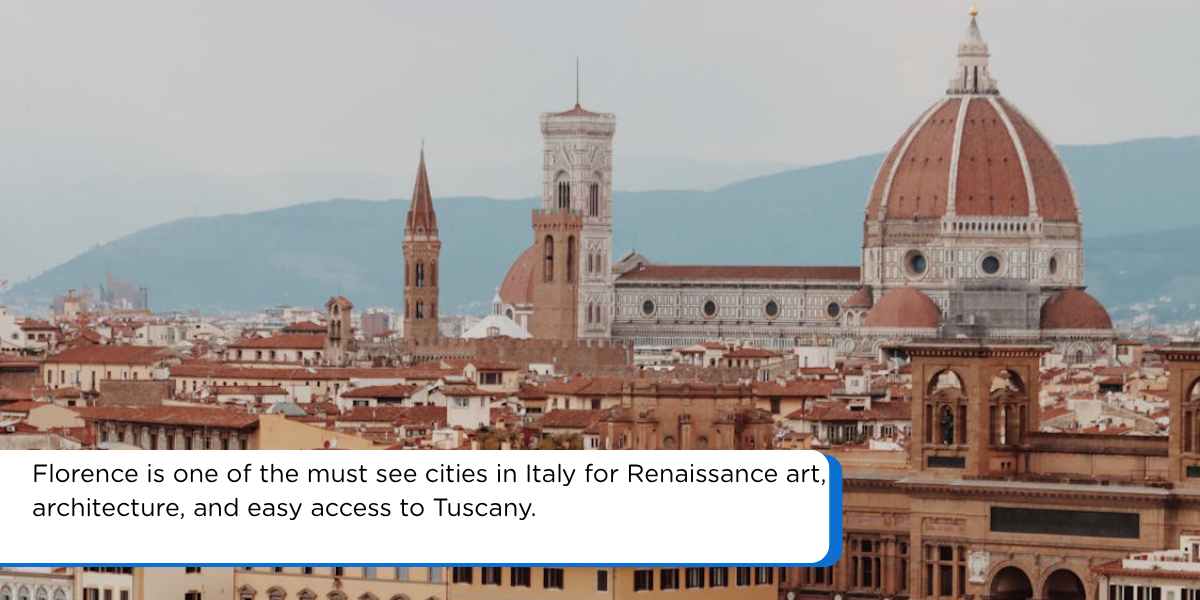 Florence skyline with the Duomo cathedral and red rooftops in Tuscany, Italy