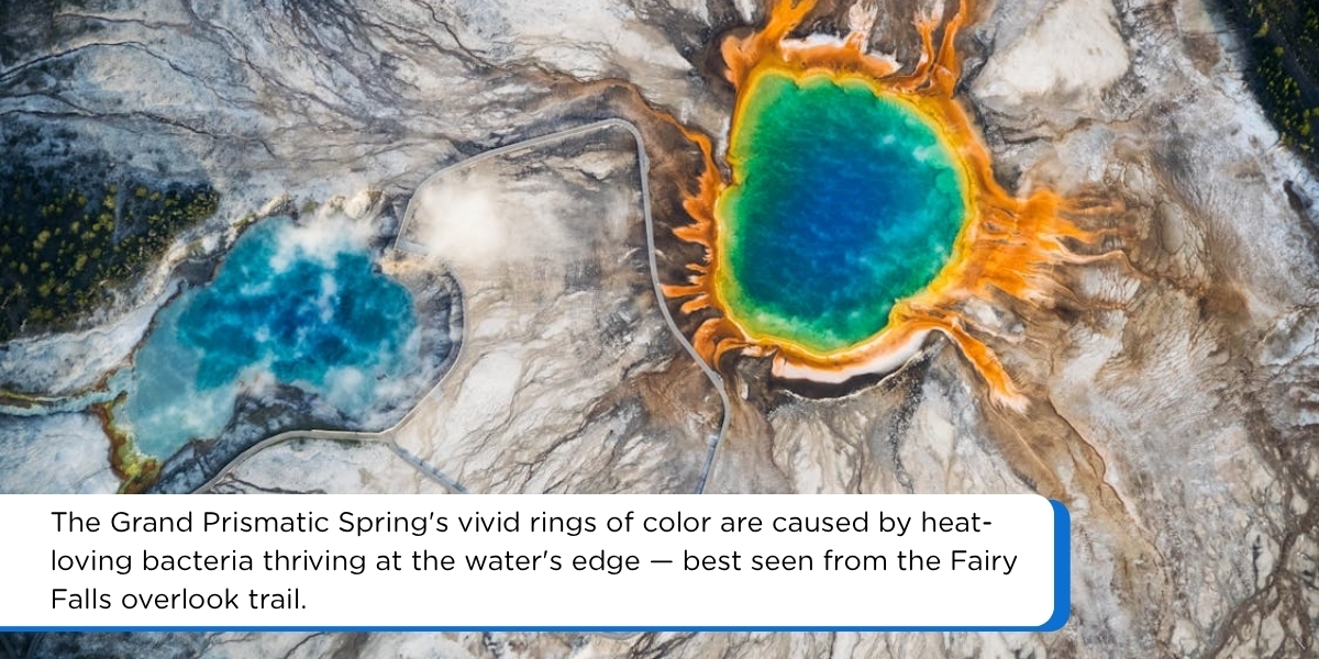 grand prismatic spring aerial view yellowstone itinerary