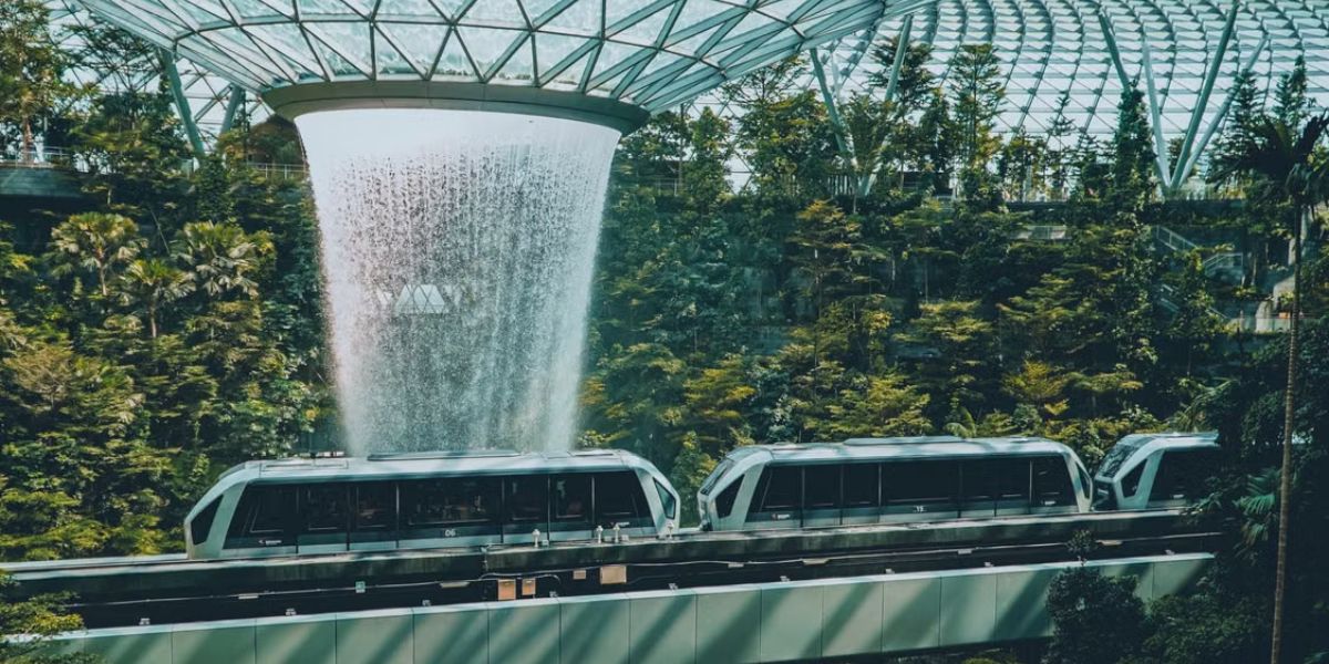 HSBC Rain Vortex indoor waterfall at Jewel Changi Airport
