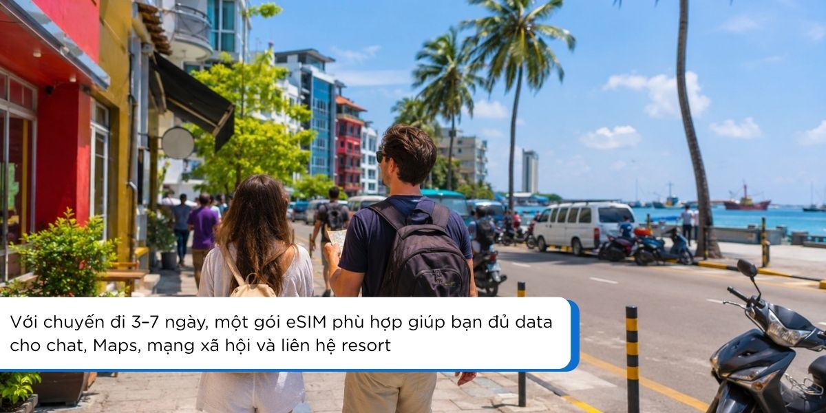 Du khách tham quan Malé hoặc đảo dân sinh Maldives cần dùng dữ liệu di động
