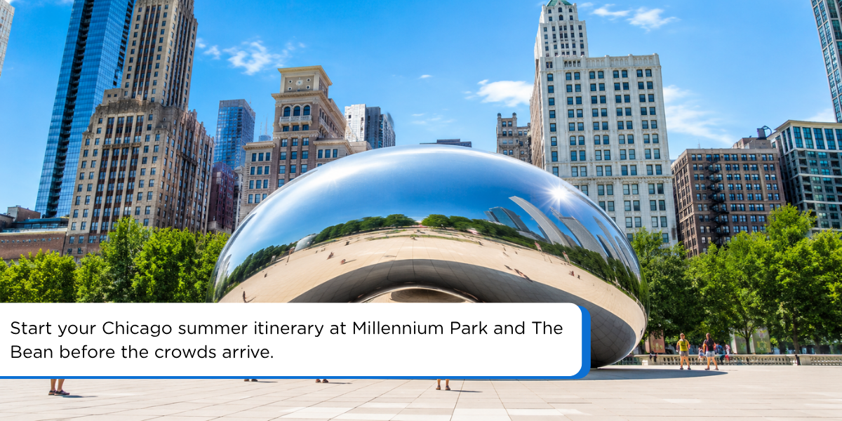 Cloud Gate The Bean at Millennium Park on a Chicago summer itinerary