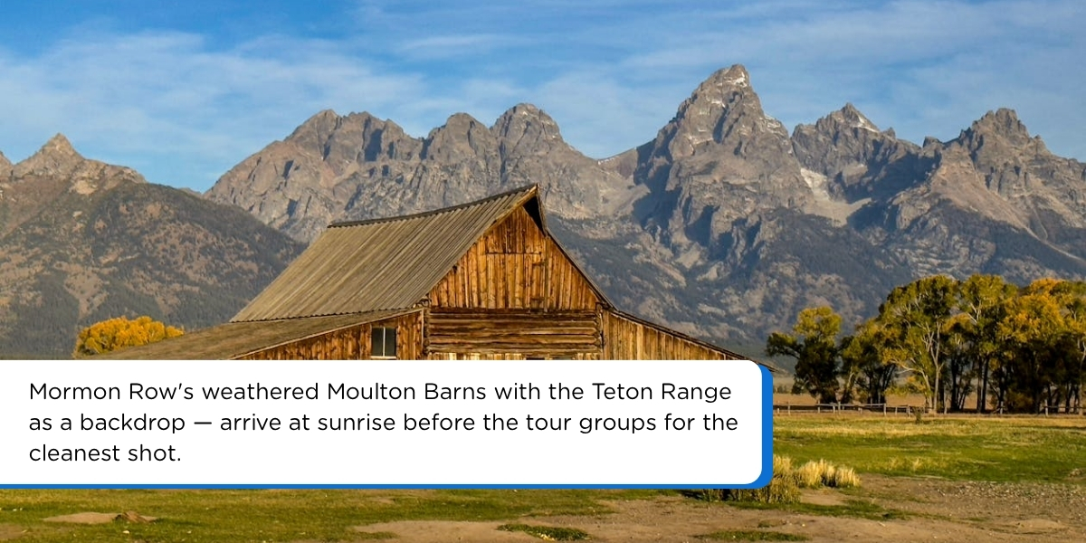 mormon row historic barn grand teton mountains background
