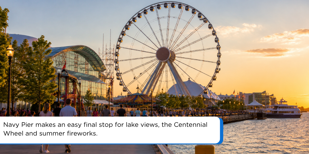 Navy Pier and Centennial Wheel on a Chicago summer itinerary