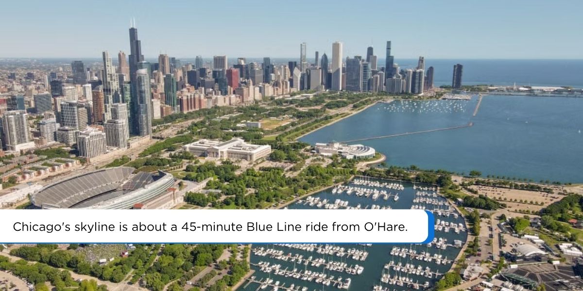 Aerial view of the Chicago skyline and Lake Michigan