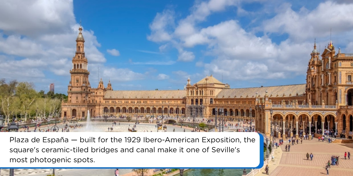 Plaza de España in Seville with canal and rowboat – iconic stop on a southern Spain itinerary