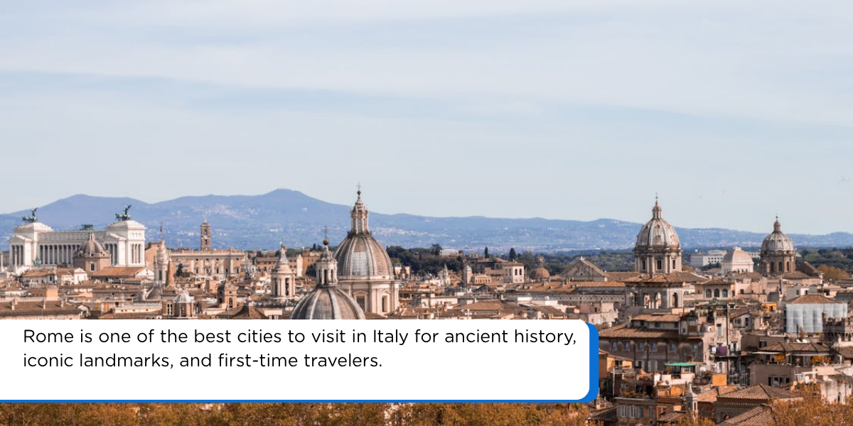 Rome skyline with historic domes, rooftops, and ancient architecture in Italy
