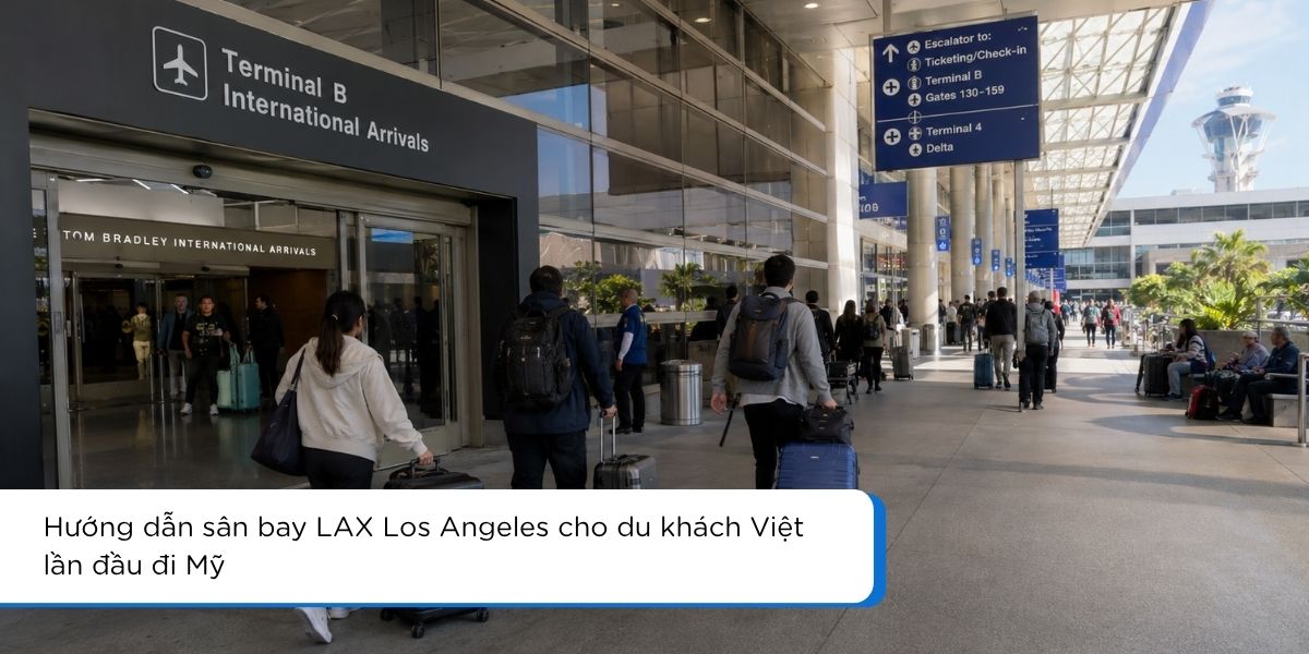 Sân bay LAX Los Angeles với du khách quốc tế chuẩn bị nhập cảnh và di chuyển vào thành phố