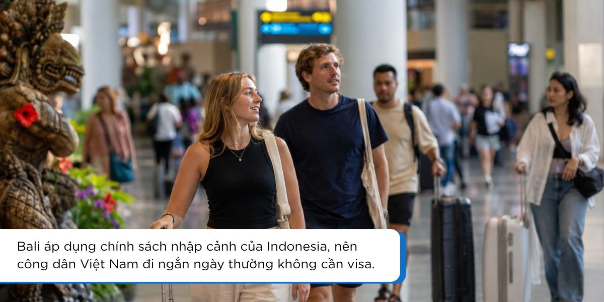 Du khách đến sân bay Ngurah Rai Bali và chuẩn bị nhập cảnh Indonesia