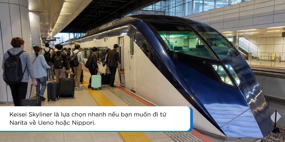 Tàu Keisei Skyliner đi từ sân bay Narita về Ueno và Nippori Tokyo