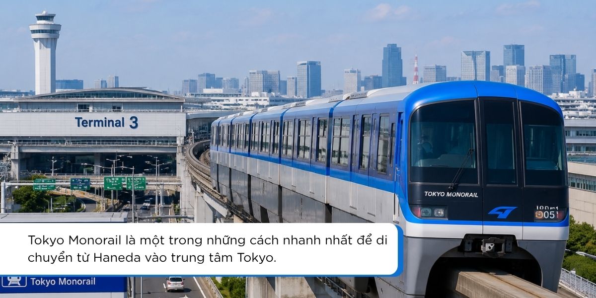 Tàu Tokyo Monorail kết nối sân bay Haneda với trung tâm Tokyo