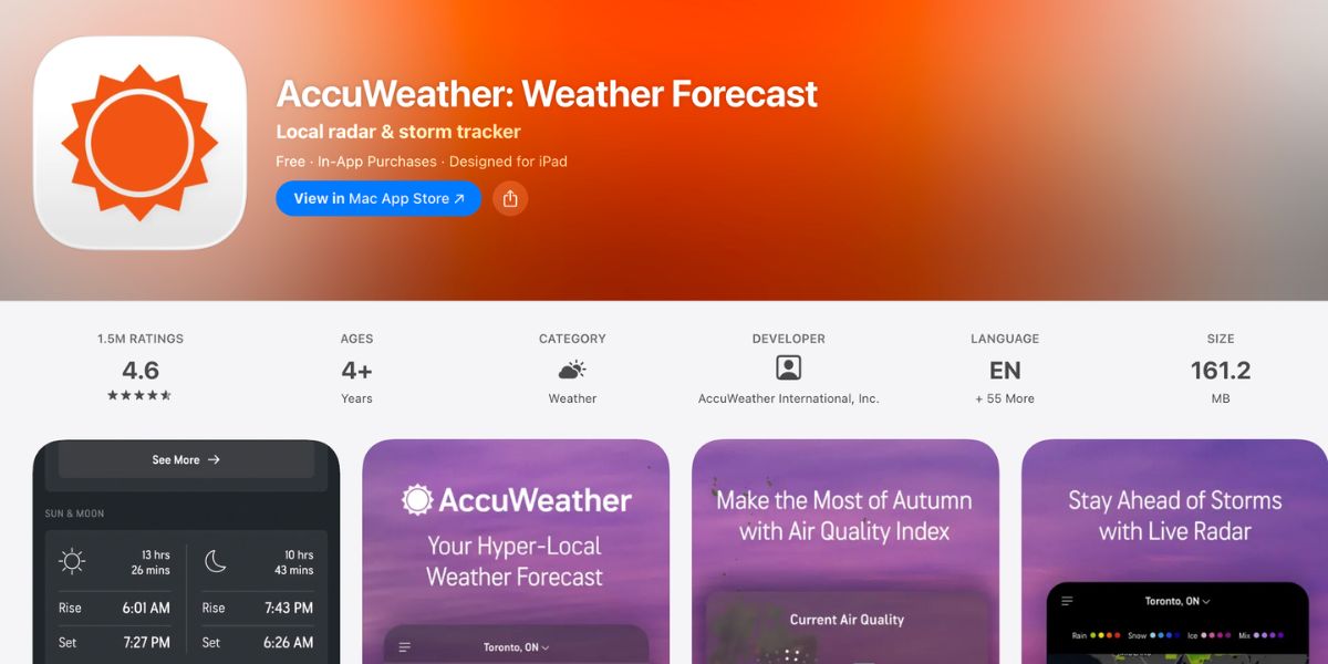 ứng dụng AccuWeather dự báo thời tiết theo phút với MinuteCast hiển thị khả năng mưa theo thời gian thực
