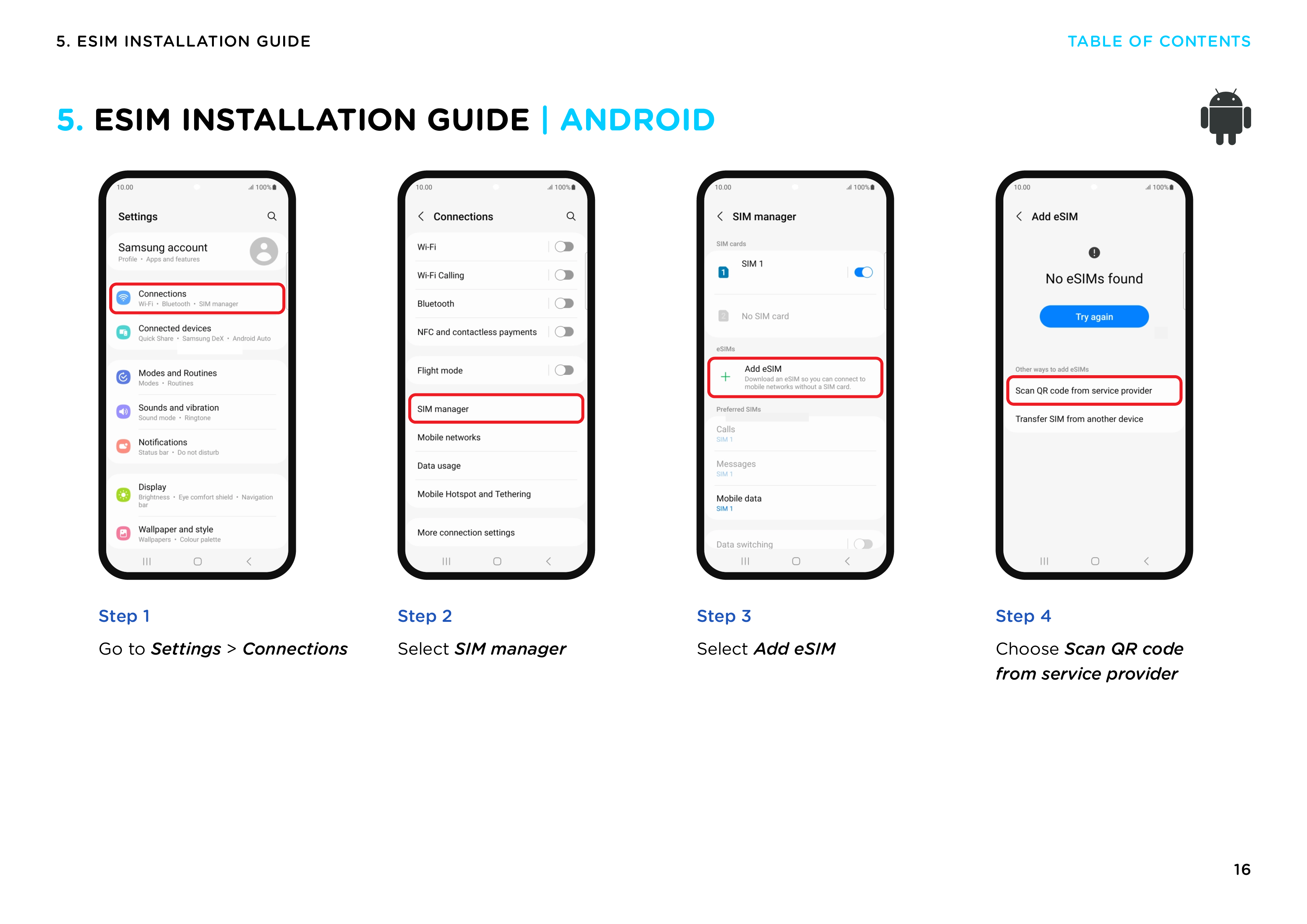 Step-by-step eSIM installation guide for Android smartphones using QR code