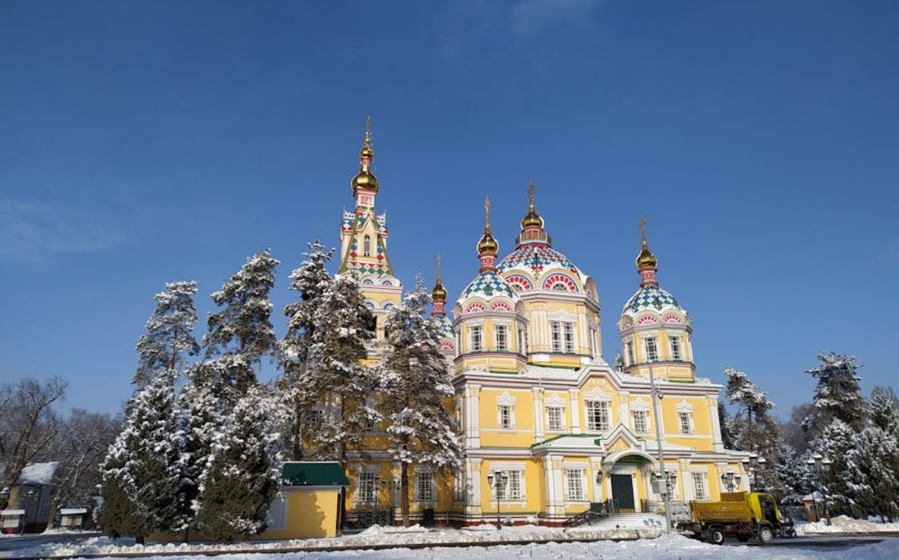 Ascension Cathedral in Almaty also known as Zenkov Cathedral with colorful wooden architecture