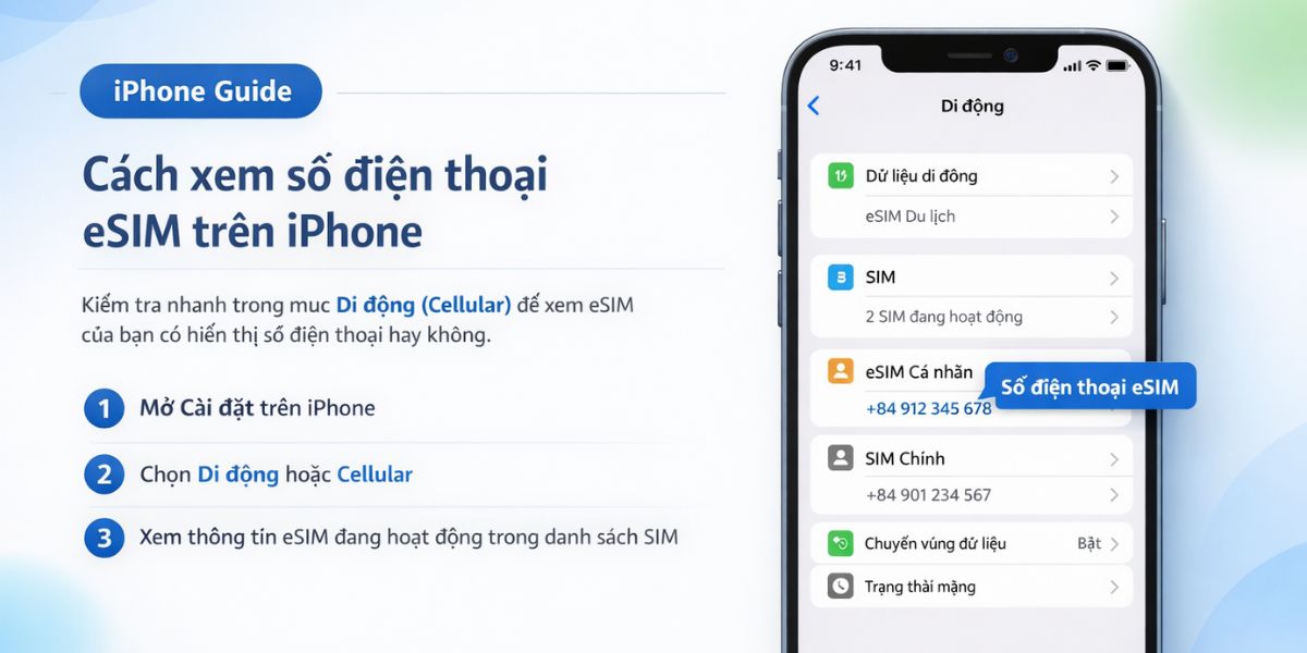 Cách xem số điện thoại eSIM trên iPhone trong mục Cellular