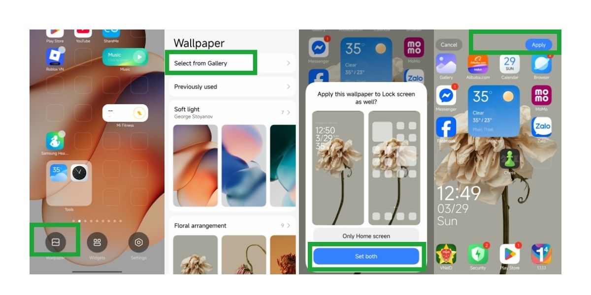 Cách cài hình nền Android từ màn hình chính trên Samsung hoặc Xiaomi