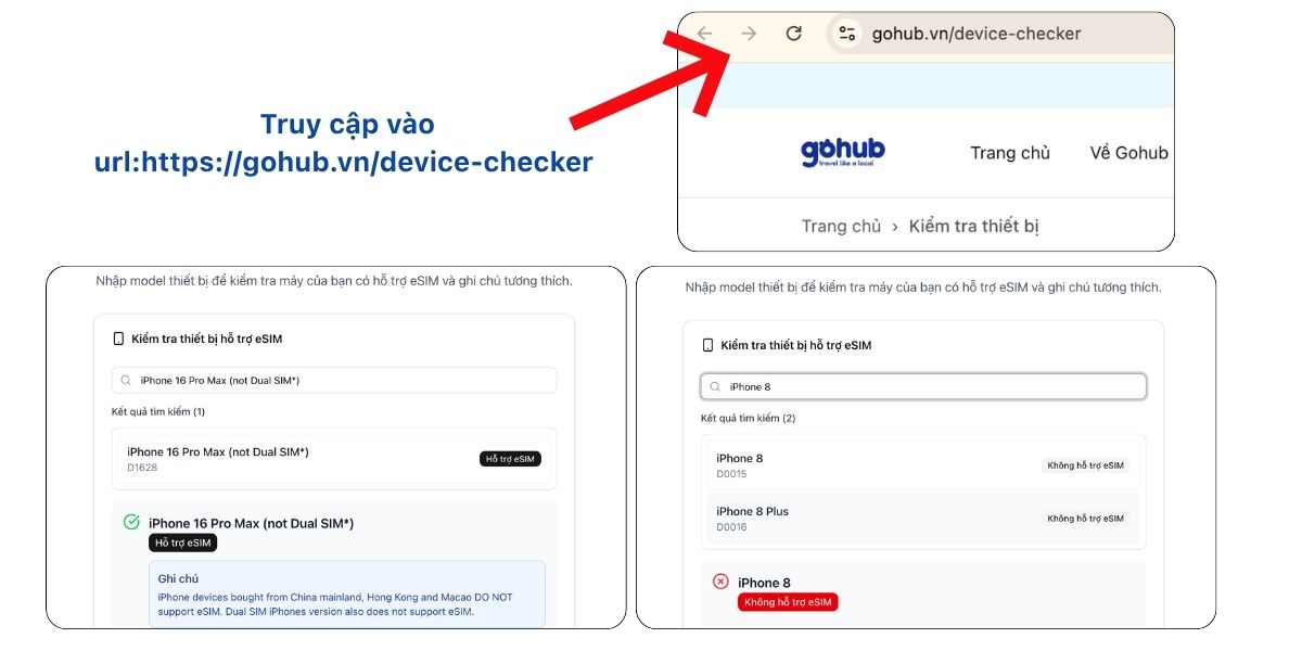 Kiểm tra điện thoại hỗ trợ esim nhanh nhất với gohub device checker