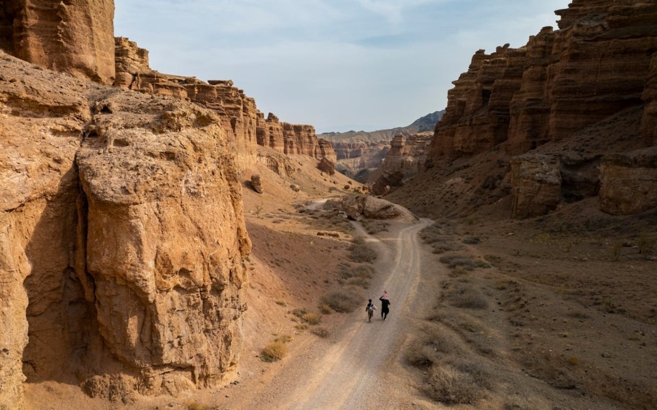 Charyn Canyon near Almaty with dramatic rock formations and walking trail