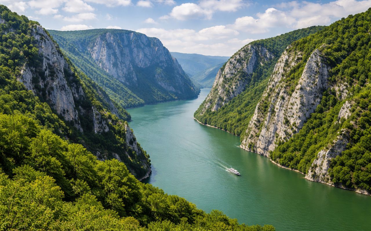 Danube Gorge cliffs inside Djerdap National Park in eastern Serbia