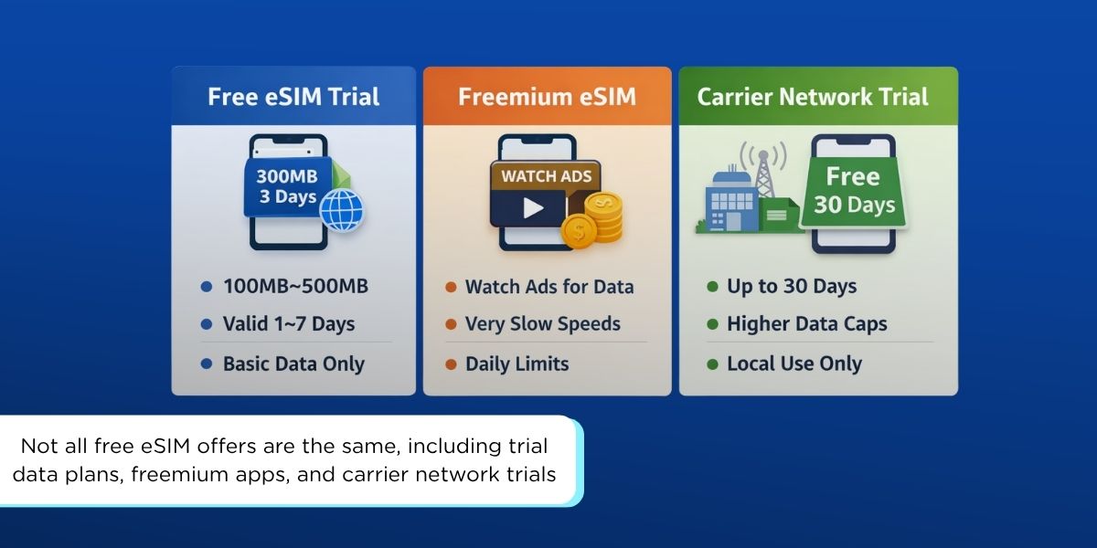 comparison of free esim trial freemium esim and carrier network trial
