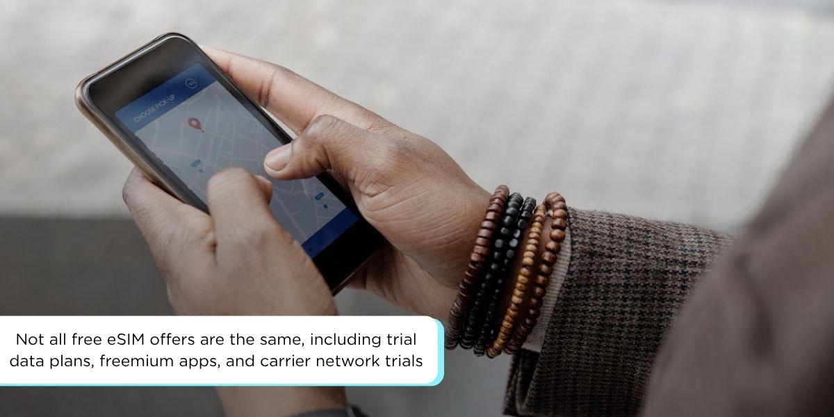 traveler using free esim for maps messaging and ride booking after arrival
