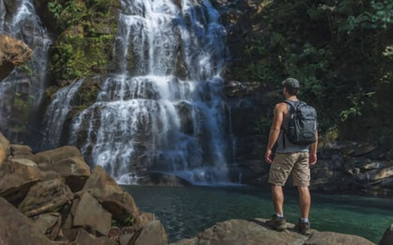 Hiking in Costa Rica on a rainforest trail near La Fortuna