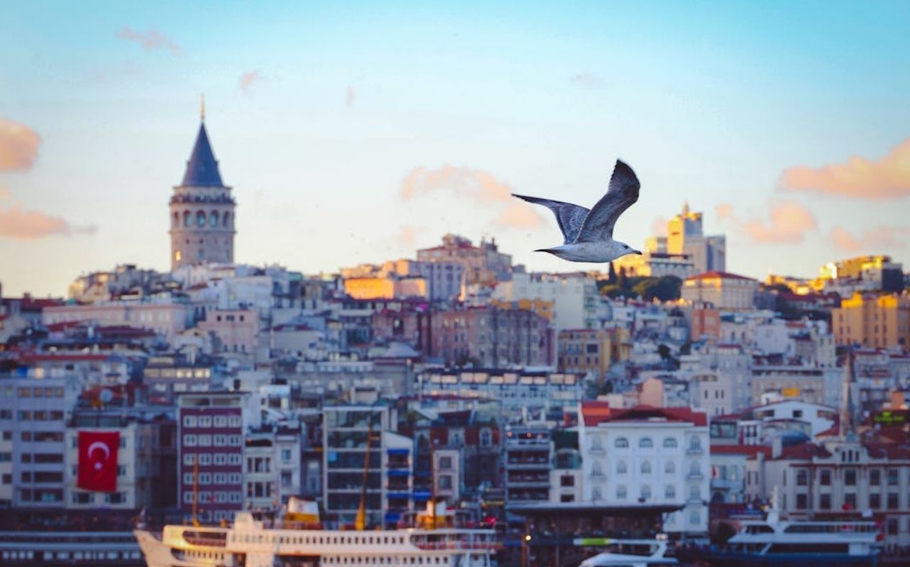 Tram line and Galata Tower in Karaköy district Istanbul