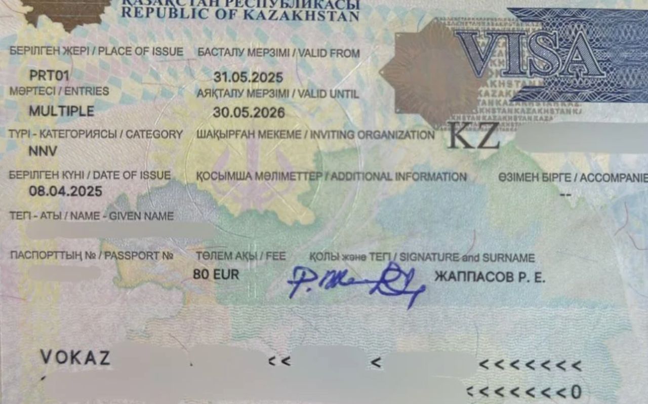 kazakhstan neo nomad visa sample showing NNV category and multiple entries