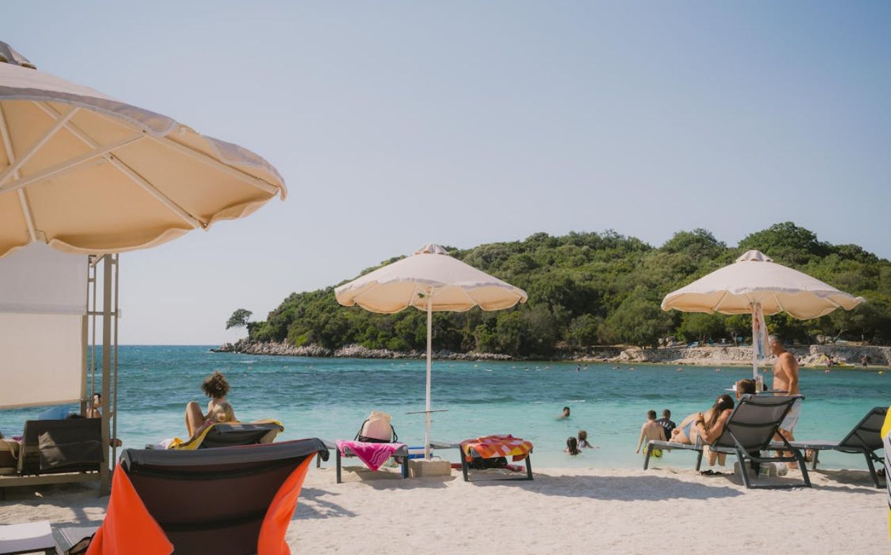 Mountain coastal road along the Albania Riviera with sea view