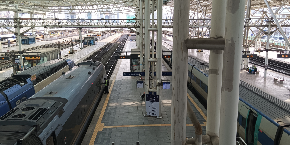 KTX high-speed train at platform in Seoul Station, heading to Gangneung