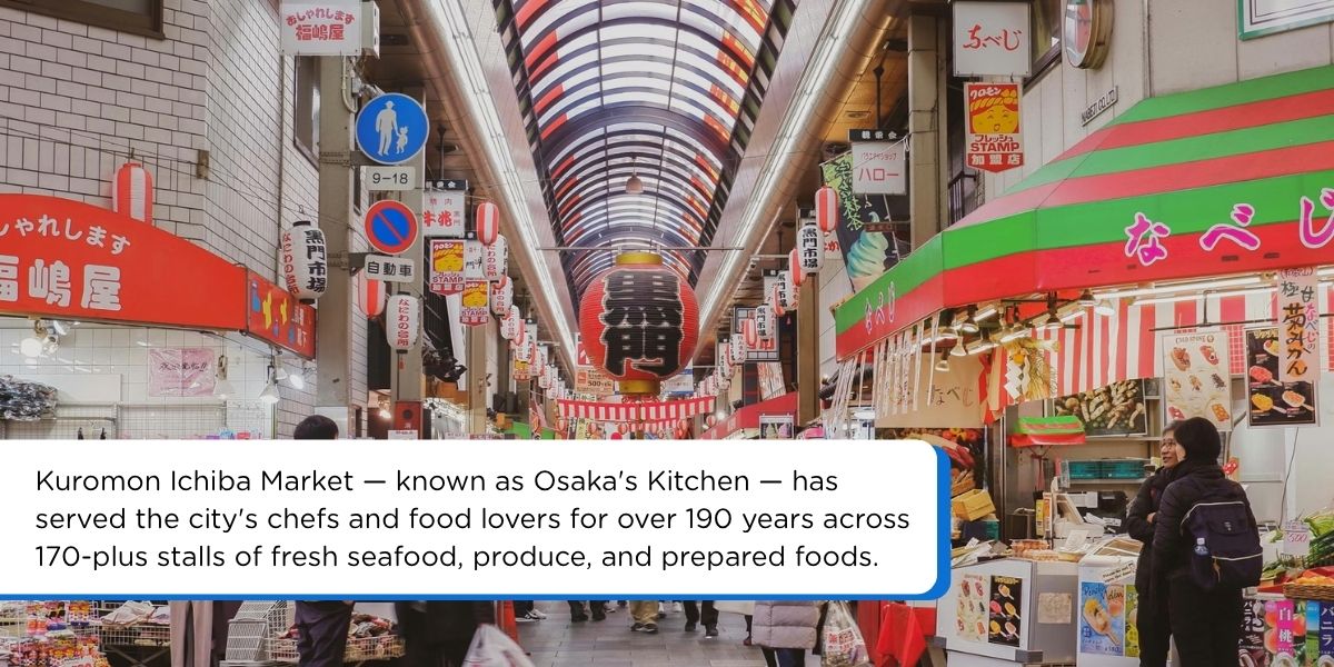 kuromon ichiba market osaka japan fresh seafood stalls