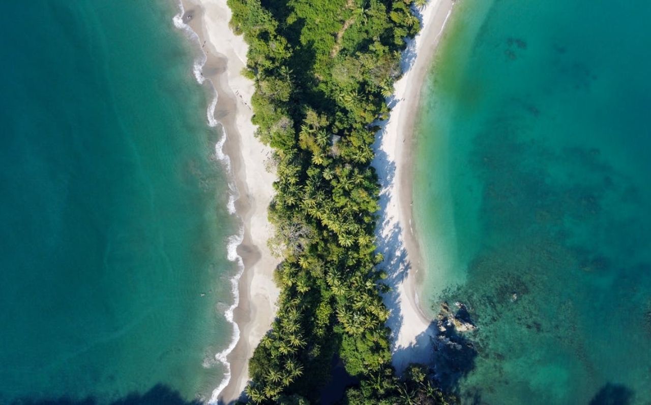 Manuel Antonio beach inside national park surrounded by rainforest