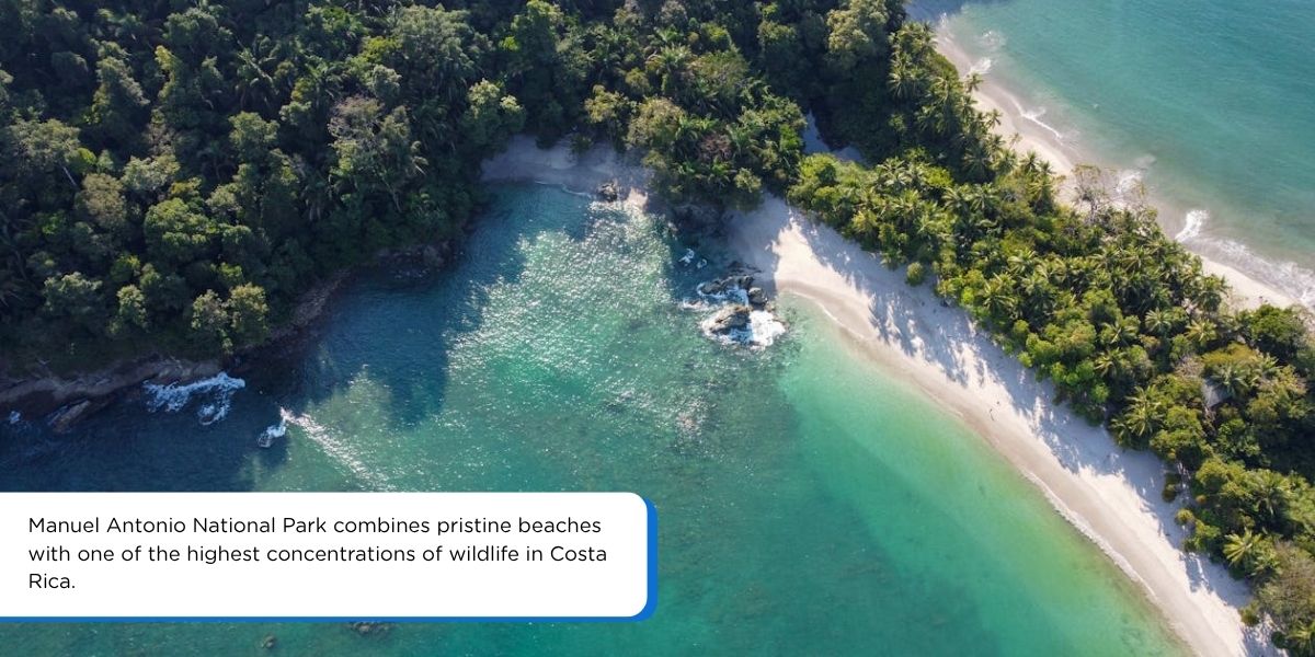 Manuel Antonio National Park beach in Costa Rica with white sand and turquoise water