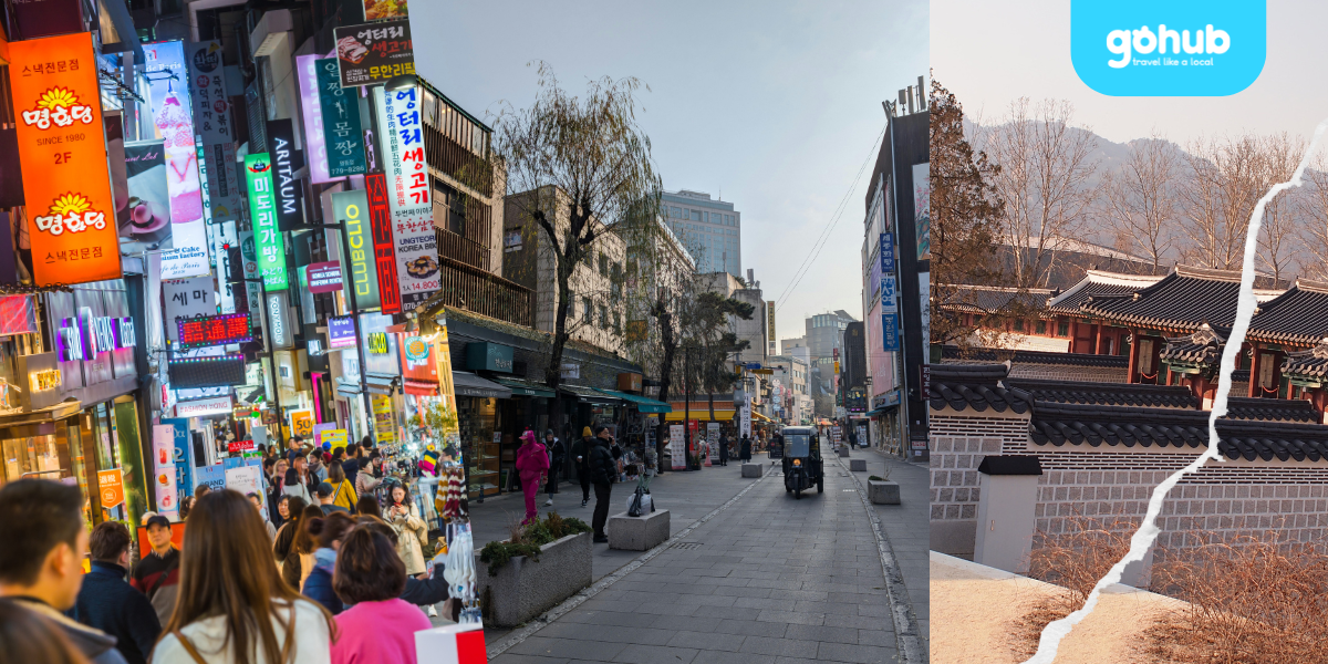 collage of Myeongdong, Insadong, and Gyeongbokgung Palace areas in Seoul