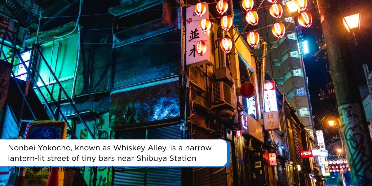 nonbei yokocho whiskey alley lantern lit bars shibuya tokyo at night