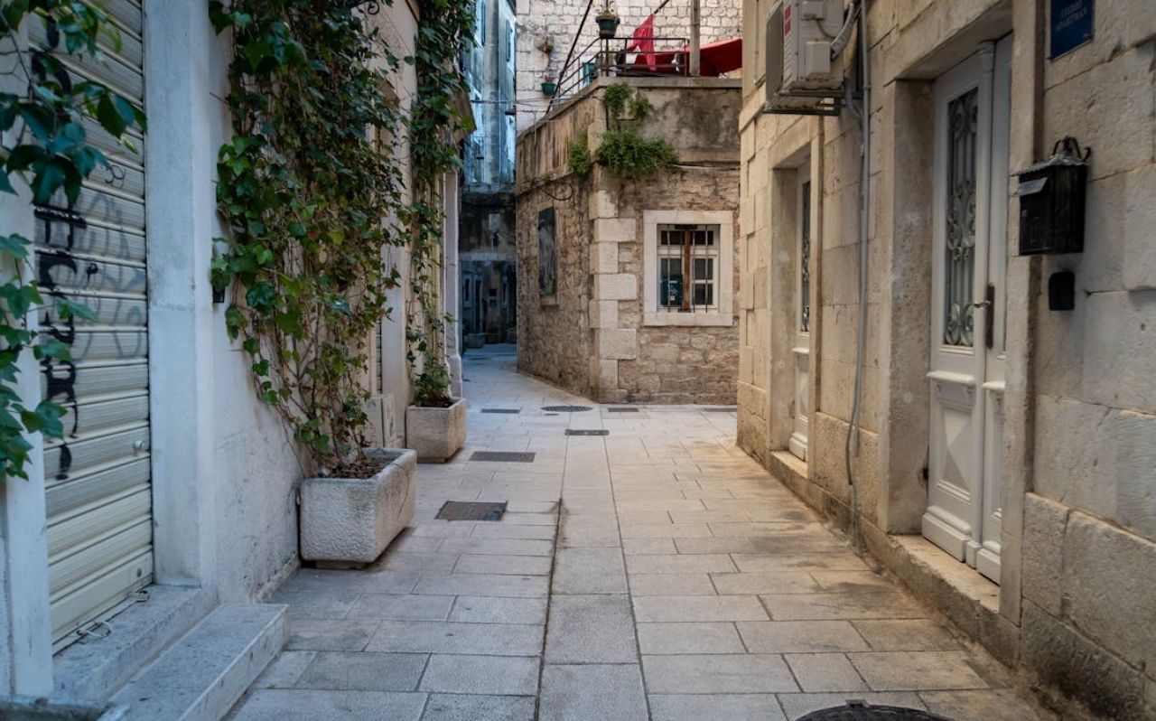 Stone courtyard inside Old Town Split Croatia within Diocletian’s Palace