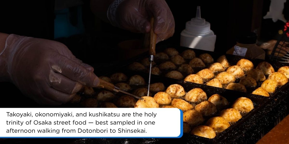 osaka street food takoyaki okonomiyaki kushikatsu japan