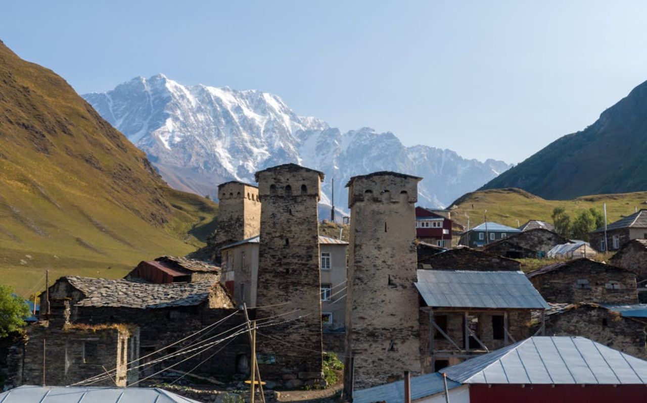 Small guesthouse and village road in rural Georgia